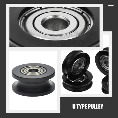 No Fuss 4 Pack Premium Black U Groove Nylon Sliding Door Pulleys showing detailed view of grooved roller and bearing.