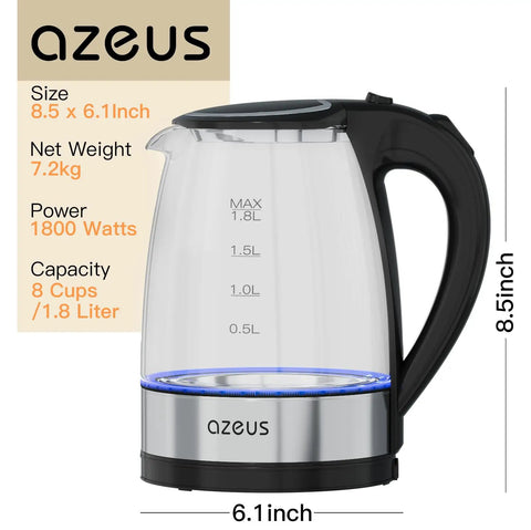 Fast Boil Electric Water Kettle 1.8L With Auto Shut Off Boil Dry Protection BPA Free Borosilicate Glass And Stainless Steel Large Capacity