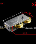 Top Shelf Stainless Steel And Copper Double Wheel Pulley Rollers For Sliding Doors And Windows Bulletproof Heavy Duty Silent Cabinet Track Wheels With No Sweat Install 2 Pack dimensions labeled with size 82mm x 34mm x 22.7mm.