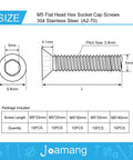 M5 Flat Head Hex Socket Countersunk Screws Assorted Lengths Twenty To Forty Millimeters Built Slick 304 Grade Stainless Steel dimensions diagram