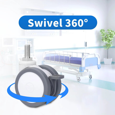 Desk Chair Wheels Replacement Noiseless Swivel Casters With Medical Rubber TPR for smooth glide, showing 360-degree swivel ability in a hospital room.