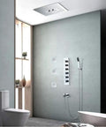 Super Slick Concealed Led Shower System Featuring Three Massive Side Beams And Five Plus One Spray Settings Paired With A Rock Solid Lead Free Basin Mixer in modern bathroom.