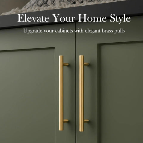 Real Deal 5 Pack Solid Brass Cabinet Pulls Featuring A Stunning Brushed Gold Finish That Delivers Badass Durability And Zero Rust Hassle While Giving Your Cabinets A Major Glow Up Using Simple 6 1 4 Inch Mounting Spacing on green cabinets.