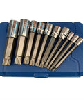 Heavy Duty 10 Piece Universal Socket Set With 1/4 3/8 And 1/2 Inch Drives Featuring Metric Sizes From 4 To 18 Mm in portable case.
