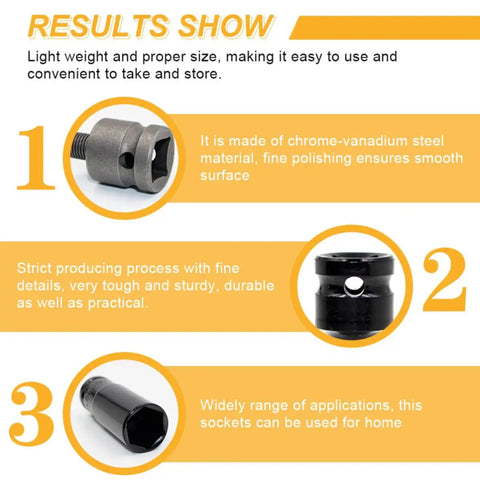 Heavy Duty Vanadium Steel Impact Wrench Socket Set With Chrome Coating Drill Adapter 14 To 22 Mm showing smooth surface and durability.