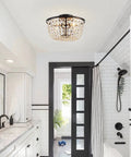 Dope Crystal Chandelier Flush Mount Ceiling Light For Bedroom Hallway Bar Kitchen Bathroom 8.4 In High By 13 In Wide Black Finish