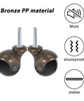 High Quality Brass Caster Wheels 4 Pack 2 Inch Vintage Ball Stem Swivel Casters For Home Furniture Heavy Duty Rolling Rig Smooth Glide With Sockets Badass Durability, bronze PP material, shockproof, mute design.