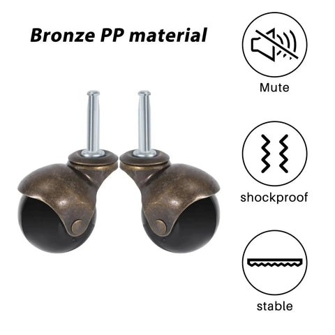 High Quality Brass Caster Wheels 4 Pack 2 Inch Vintage Ball Stem Swivel Casters For Home Furniture Heavy Duty Rolling Rig Smooth Glide With Sockets Badass Durability, bronze PP material, shockproof, mute design.
