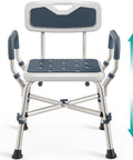 Heavy Duty Shower Chair For Elderly And Disabled With Padded Armrests And Back Adjustable Height Bath Seat Built Tough Non Skid Base Solid Grip Zero Worries Everyday Bathroom Safety Blue featuring padded seat and ergonomic arms.