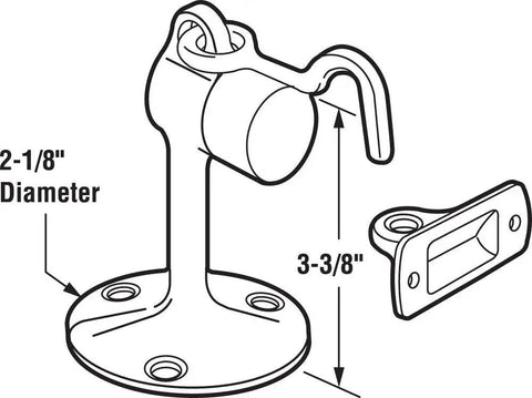 Diagram of 4 Inch Solid Brass Floor Stop With Brushed Chrome Finish, Hook Mounted Door Stop For Commercial Doors, 3 Hole Mounting For Secure Install