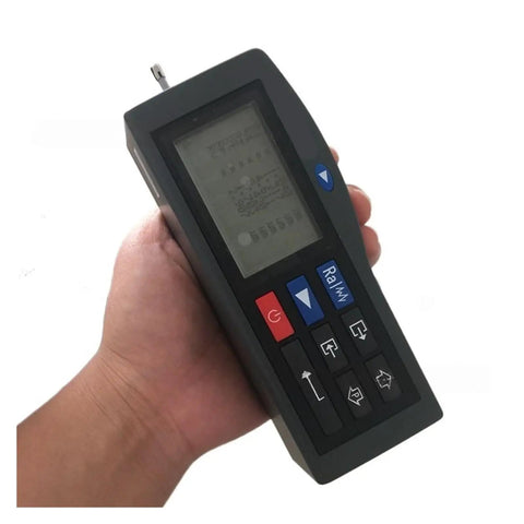 Digital Portable Surface Roughness Tester Delivering Dead On Accuracy For Metal Parts And Industrial Quality Inspections To Reveal The Nitty Gritty Profilometer Measurements Effortlessly Built Different For Shop Floor Use, handheld in use.