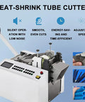 Killer Speed Automatic Electric Tube Cutter With Crisp Lcd Panel For Fast Precision Cuts Through Rubber Plastic Heat Shrink Tubing Industrial Grade Built Tough Slick Operation Gear, showing adjustable speed settings.