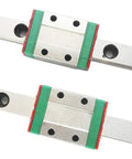 Top view of MGN15 200mm Linear Guide Rail Set with 2 Rails and 2 MGN15H Blocks for 3D Printer and CNC Machines, showing bolt holes and blocks.