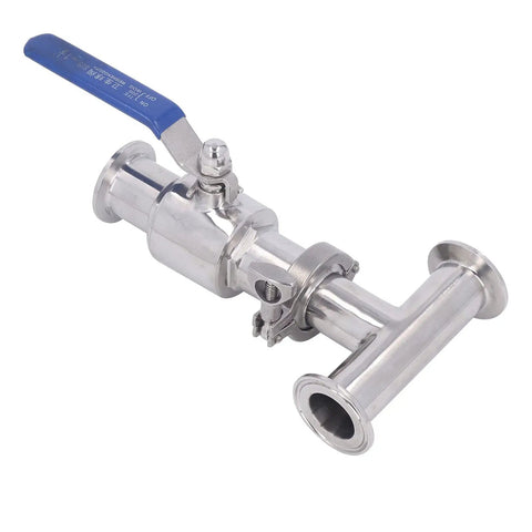 Quick Connect Clamp Ball Valve Featuring Slick Ferrule Design For Hassle Free Plumbing Setup And Rock Solid Fluid Control For Smooth Pipe Fittings And Efficient Maintenance, stainless steel with blue lever.