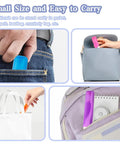 Three Pack Travel Toothbrush Set With Soft Bristles shown in pocket, handbag, tote, and backpack.