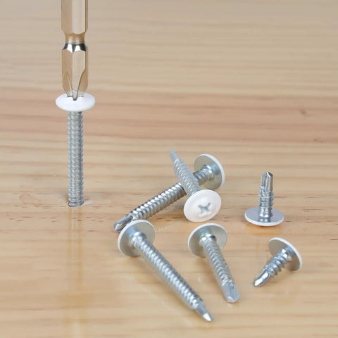 Size Eight By Half Inch Zinc Plated Sheet Metal Screws Three Hundred Piece Pack Featuring Phillips Driven Truss Head Self Tapping Design And Rapid Swap Driver Bit for easy installation on wood.