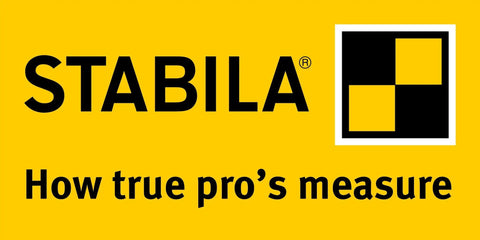 STABILA logo with slogan 'How true pro's measure' on yellow background