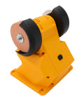 Kickass Cordless Bench Grinder With Dual Grinding Wheels And Blazing 5500 Rpm Spin side view of yellow bench grinder with dual wheels.