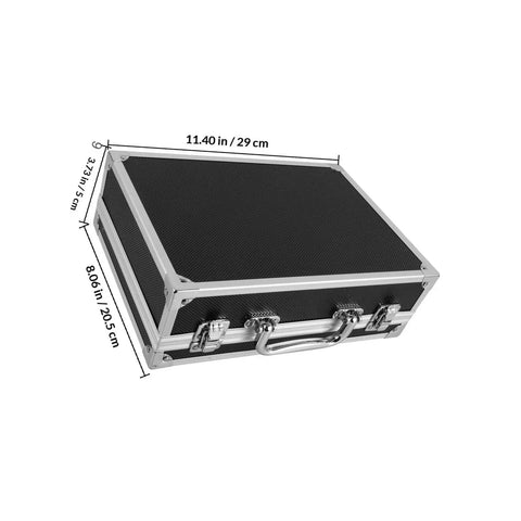 Lockable Aluminum Alloy Toolbox With Ergonomic Handle Rock Solid Portable Storage Case For Mechanics And Builders Multi Purpose Workgear angled view showing dimensions and secure latches.
