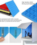 Portable Vocal Recording Shield With Premium Acoustic Foam Panels And Desktop Soundproof Cover showcasing blue foam panels and booth setup.
