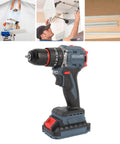 No Sweat Brushless Cordless Drill Kit Delivering 1500 RPM Speed And 45 Nm Torque With 25 Precision Adjustments For Stress Free Home Repair and Heavy Duty Weekend Builds, showing close-up of cordless drill.