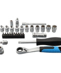 29 Piece Ratchet Socket Wrench Set Made From Heat Treated Chrome Vanadium Steel With Metric Sockets Driver Bits Extensions And Dual Direction Handle. A complete tools collection.