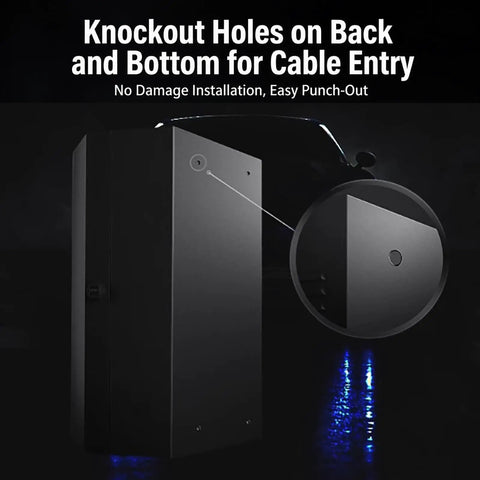 Knockout holes on Heavy Duty EV Charger Enclosure Lockable Wall Mount Charging Station for cable entry and access.