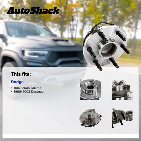 Heavy Duty Front Wheel Hub Bearing Assembly 2 Piece Set For Dodge Dakota Durango 4wd V6 V8 1997 2004 6 Lug displayed with truck background.