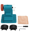 Level Up The Shop Setup With This Badass Cordless Bench Grinder Featuring Dual Grinding Wheels And A Heavy Duty Copper Motor For Quick Metal Sharpening And Polishing That Gets The Job Done Without Any Tangled Cords Or Headache, showing grinder, wheels, and accessories.