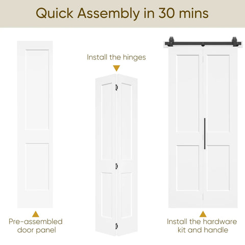 Installation steps for Top Shelf Two Panel Bifold Barn Door In Crisp White Primer Coating Measuring 36 By 84 Inches