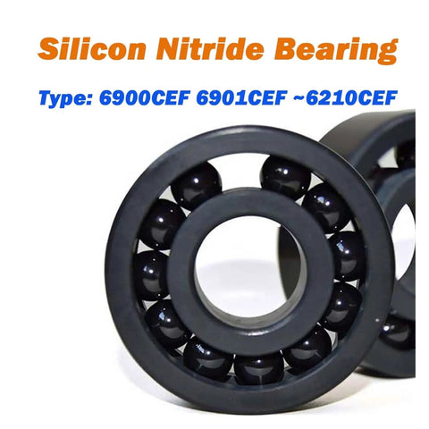 Top Tier Silicon Nitride Full Ceramic Ball Bearing 6210CEF Sized At 50X80X20mm with black balls and inner ring detail.