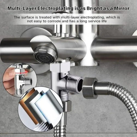 Rock Solid Three Way Brass Diverter Valve Tee Joint Connector With Half Inch Threading For Heavy Duty Bathrooms close-up of chrome-plated fitting