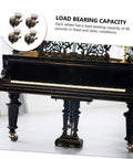 Heavy Duty Swivel Casters Engineered To Be Heavy Lifters For Workshop Benches And Storage Racks with black and gold details under a piano.
