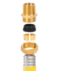 Exploded view of a Two 1/2 Inch NPT Brass Pipe Fittings Male Threaded Hex Nipples Pack Of 2 assembly, showing brass and rubber components.