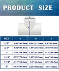 Size chart for Workhorse 10 Pack Half Inch White PVC Tee Pipe Fittings 3 Way Slip Socket Connectors For Sprinkler Systems