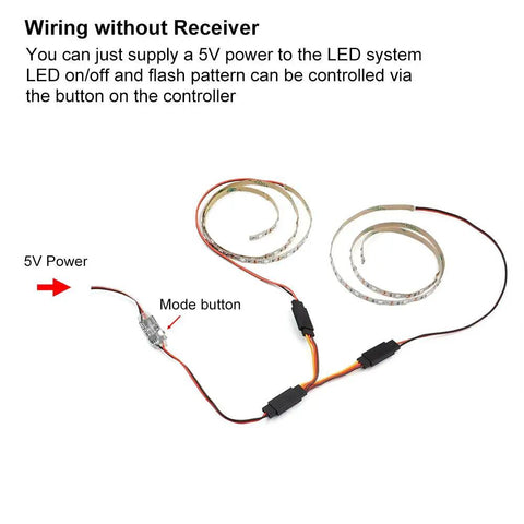 Remote Controlled LED Light Strip For RC Fixed Wing Airplanes And AR Wing Drones With Red And Green LEDs Transmitter Ready
