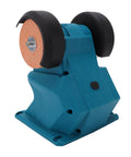 No Strings Attached Cordless Mini Bench Grinder With Dual 70mm Grinding Wheels Spinning At 5500 RPM for sharpening close-up side view