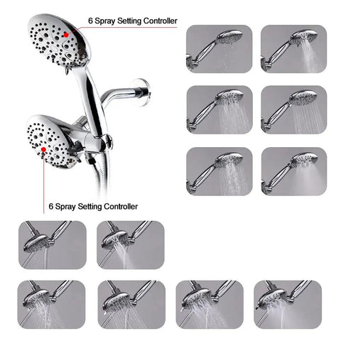 Chrome Shower Faucet Set With Pro Grade Valve High Pressure Three Way Diverter Dual Shower Head System spray settings