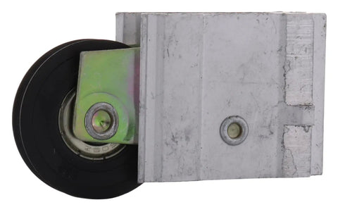 Heavy Duty Nylon Patio Sliding Door Roller With Precision Bearing Wheels For Quiet Smooth Operation That Glides Like New And Replaces Outdated Track Hardware Fast, close-up of nylon wheel.