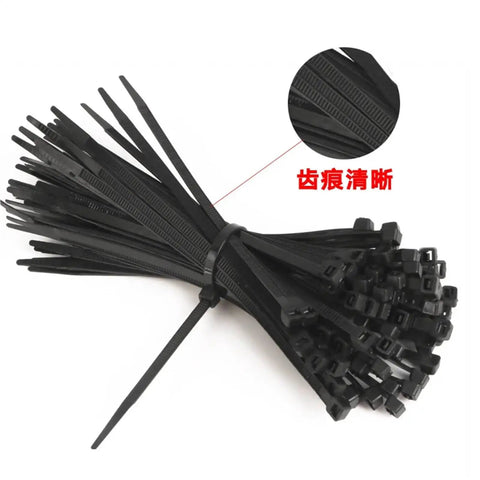 Self Locking Nylon Cable Ties Kit, 100 Pcs Assorted Sizes 3x100 3x150 4x200 shown in a bundle