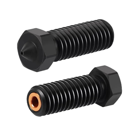 Built Tough Hardened Steel Nozzle Compatible With Volcano Printers Featuring Three Hole Mount And High Flow Setup In Zero Point Eight Mm, two angles