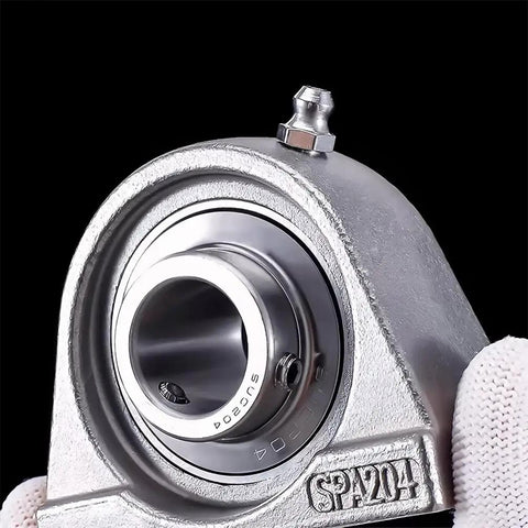 Heavy Duty Stainless Steel Spherical Insert Ball Bearing With Housing And Rust Resistant Self Aligning Design close-up showing detail and mounting features.