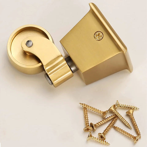 Solid Brass Furniture Casters Set Of 4 With 32Mm Hella Smooth Swivel Wheels Antique Gold Finish square cup base with screws.