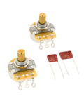 Straight Shooting Solid Shaft Potentiometer And Capacitor Upgrade Kit For Telecaster Guitar Volume And Tone Controls with two pots and capacitors.