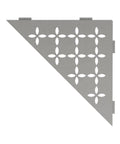 Triangular Corner Shelf For Tiled Walls In Floral Aluminum Design With A Stone Grey Finish No Drill Installation 2mm Thick Anchoring Tabs
