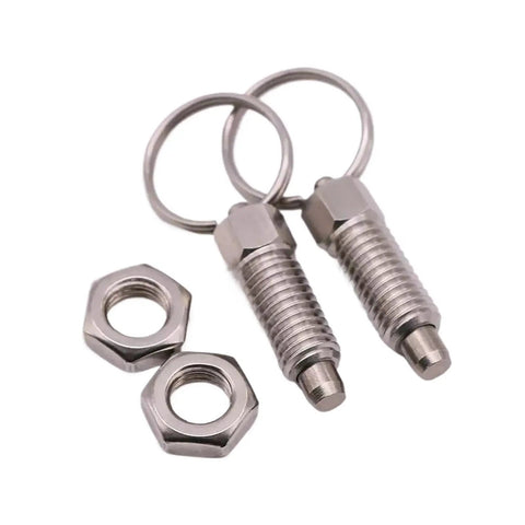 Built Tough Premium Galvanized Steel Spring Plunger Pin With Knurled Pull Ring For Smooth Rotary Indexing And Adjustable Depth Locking Grip Screw Heavy Duty Shopside Hardware M16 By 10mm 1 Pcs, includes two pins and nuts