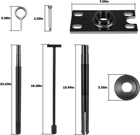 Heavy Duty Steel Gimbal Bearing Puller And Installer Set tools displayed with sizes, used for boat sterndrive repairs.