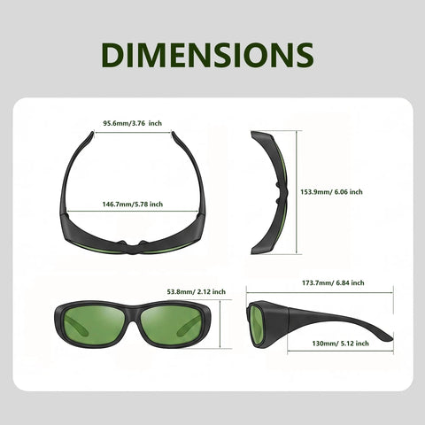 Dimensions of Heavy-Duty Laser Safety Goggles Crafted With Badass OD 6 Plus Eye Shielding Across 808 To 1064 NM Bands.