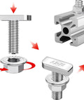 Rock Solid Hammer Head T Bolts For Solar Rail Tracks And Aluminum Profiles With Flange Nuts Rustproof Stainless Steel Fastener Kit For Roofing Projects M8 X 25 assembly illustration with T bolt and flange nut.