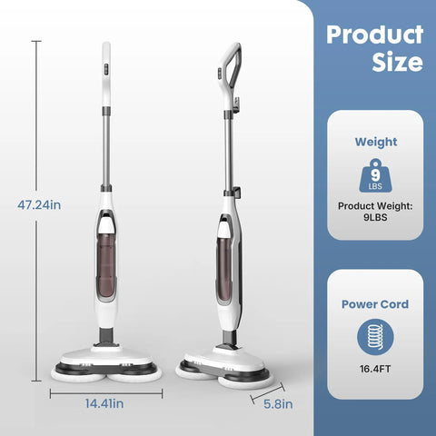 Top Tier Steam Mop For Sealed Hardwood And Tile Floors With Kickin Dual Spin Pads dimensions of 47.24in height and 9lbs weight.